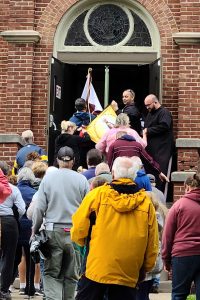 Pilgrims enter Oratory at completion of 7 mile Pilgrim Walk
