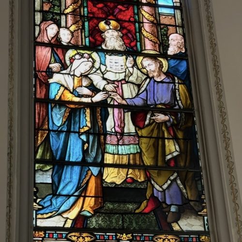 Betrothal of Mary and Joseph (stained glass in the Cathedral of the Immaculate Conception in Fort Wayne)