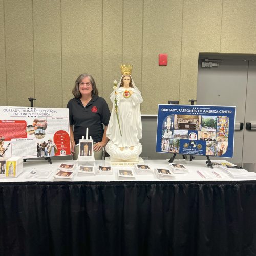 Terry representing our exhibit table at the Knights of the Holy Sepulcher Conference in Fort Wayne